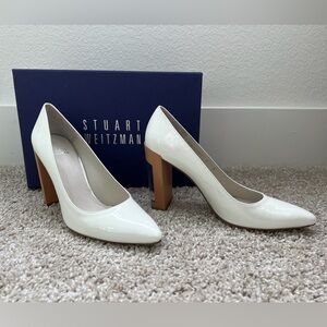 Stuart Weitzman Women’s Icicle White Patent Block Heels Size 8 With Box